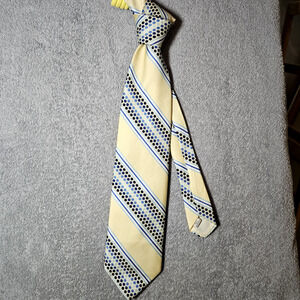 VTG A Classic Design Tie Yellow Blue Black Diagonal Polka Dot Striped Made USA